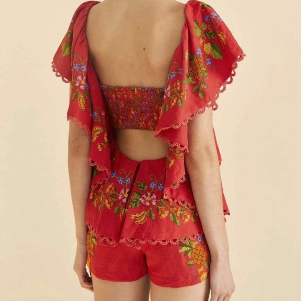 FARM Rio Red Embroidered Ruffled Romper - Picture 2 of 3